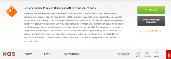 Cookiemelding op NOS.nl